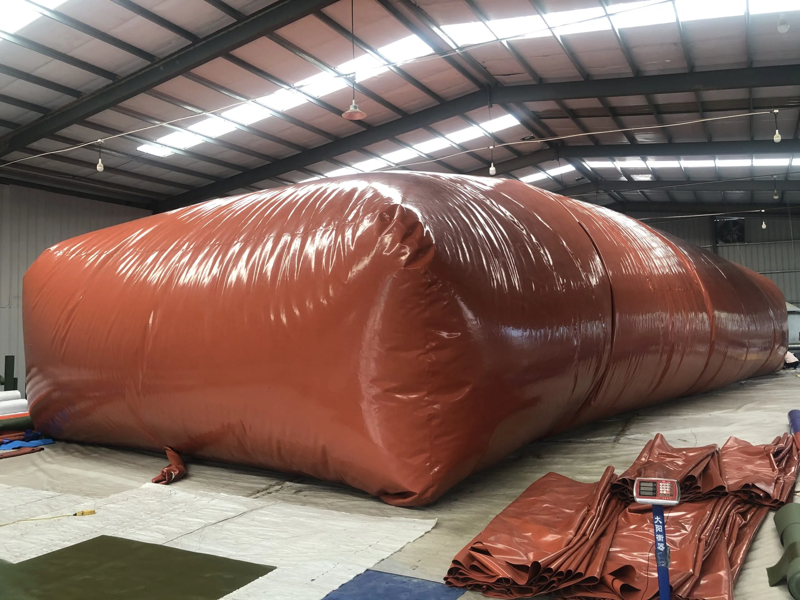 Flexible digester bag laid out in the FUUSHAN workshop before packing