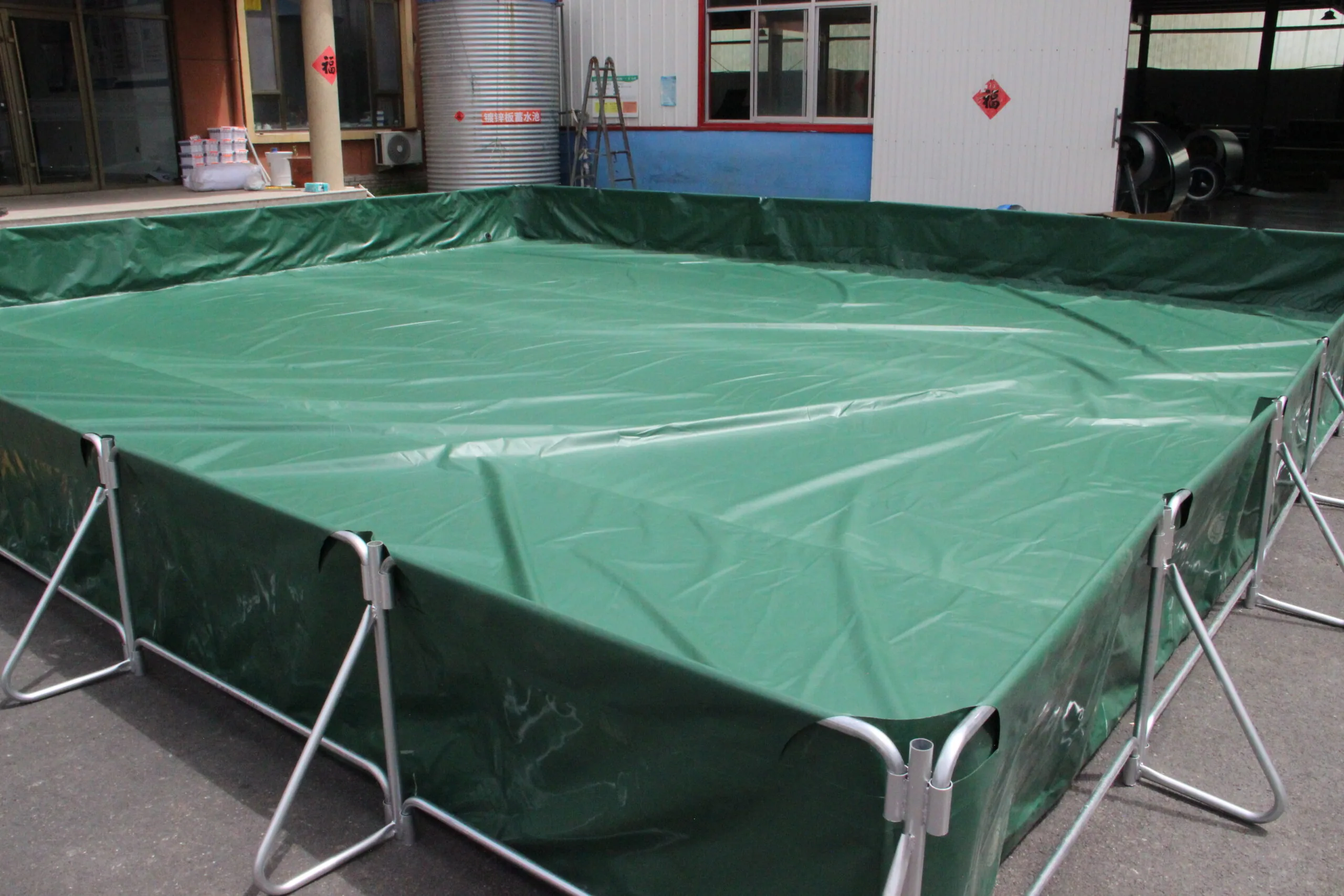 Galvanized-tube frame spill containment berm for larger containment volumes