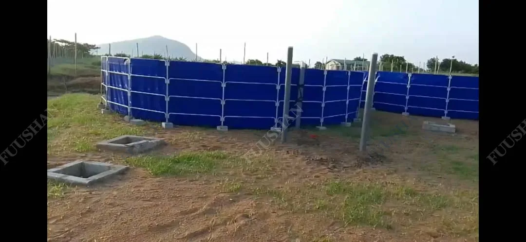 Galvanized pipe fish tank frame with the blue liner in place